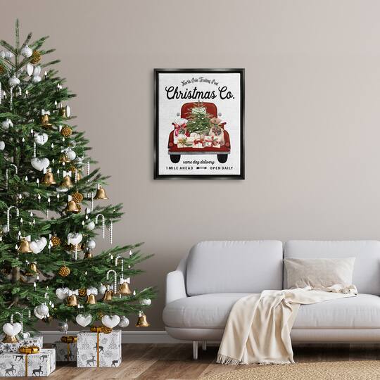 Stupell Industries North Pole Christmas Co. Sign Framed Floater Canvas Wall Art